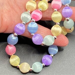 Vintage Necklace Satin Covered Pastel Beads Grannycore 24”